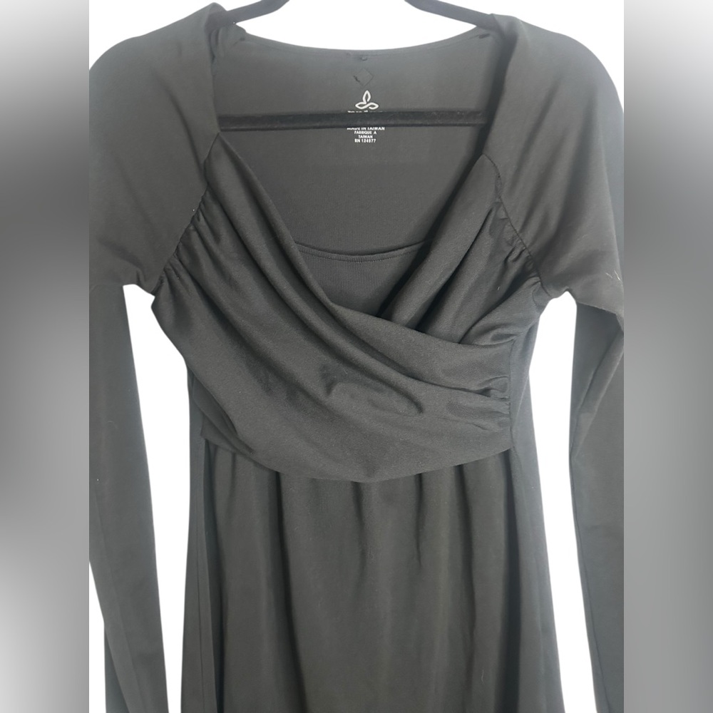 prAna Black Long Sleeve Wrap-Style Dress | Women’s Medium | Stretch Knit